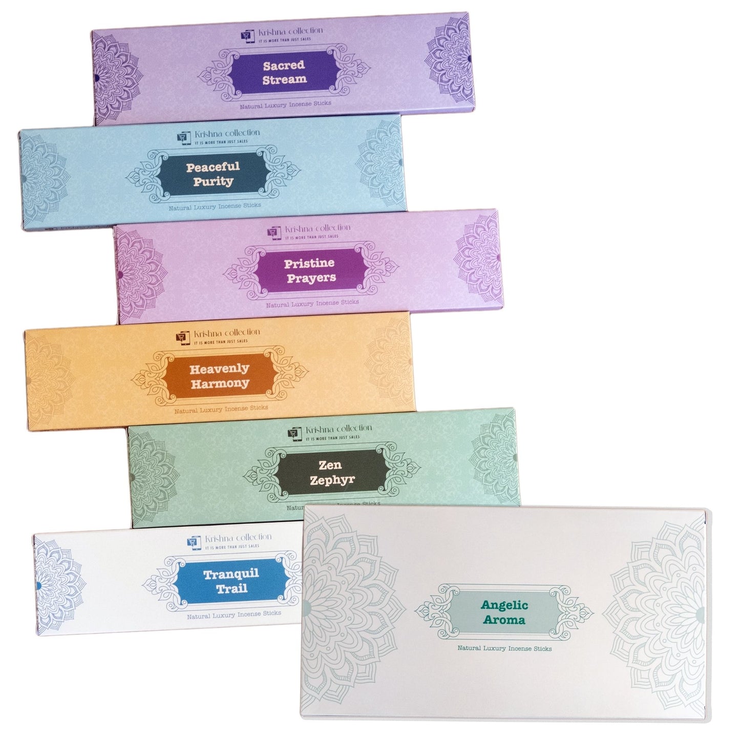 Angelic Aroma Natural Incense Sticks Multipack with 6 Flavours, Charcoal Free, Non toxic Incense Stick, Made from Flowers, Herbs, Spices, Resin (108 pcs)