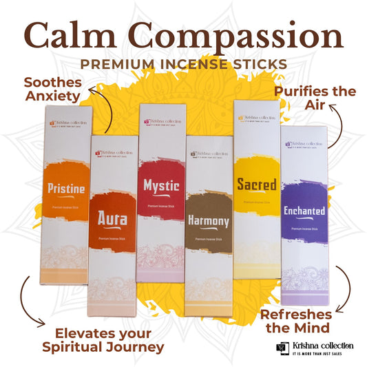 Krishna Collection – Calm Compassion Premium Incense Sticks – Odor Elimination, Long-Lasting Aroma for Spiritual Ambiance, Meditation & Relaxation
