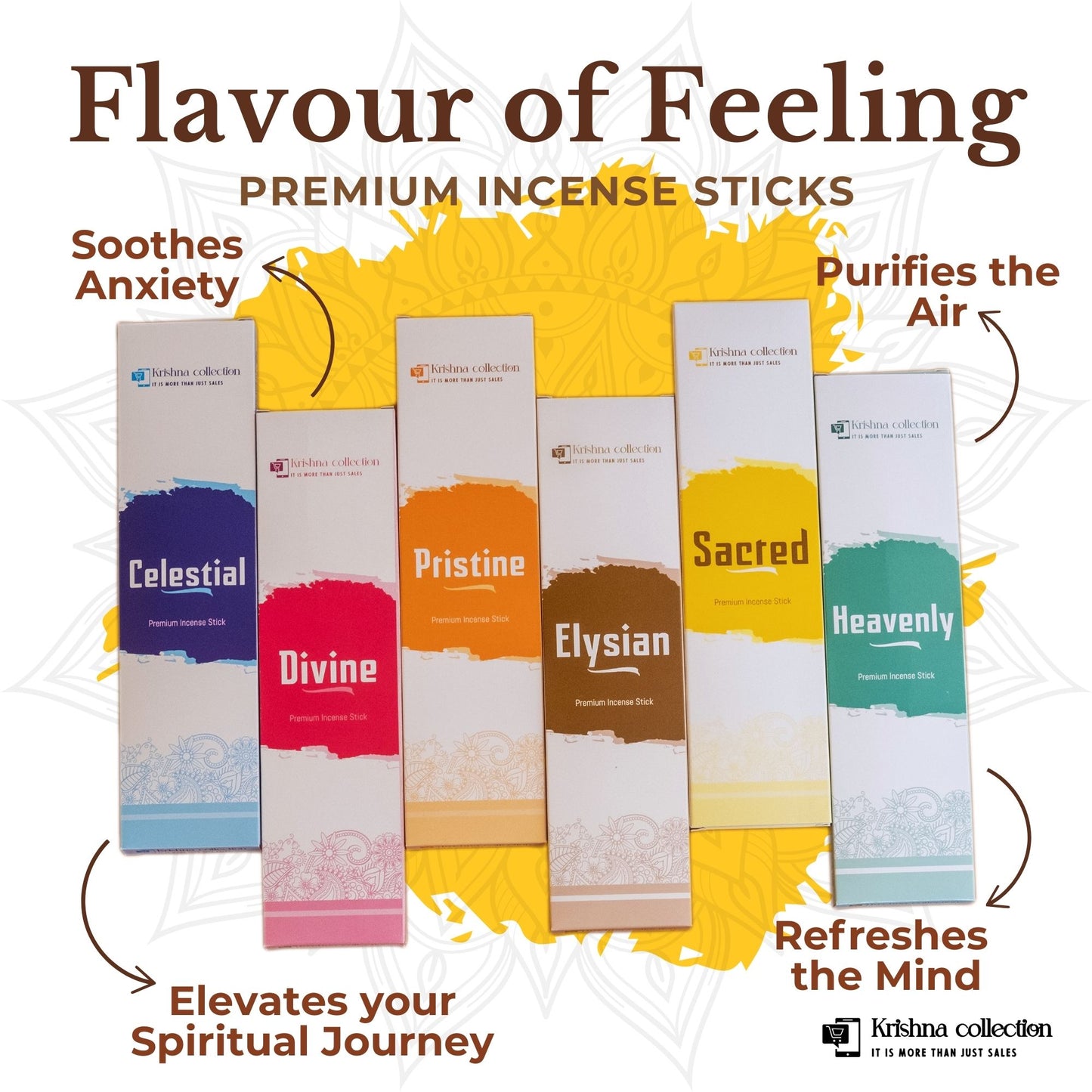 Krishna Collection – Flavour of Feeling Premium Incense Sticks – Odor Elimination, Long-Lasting Aroma for Spiritual Ambiance, Meditation & Relaxation