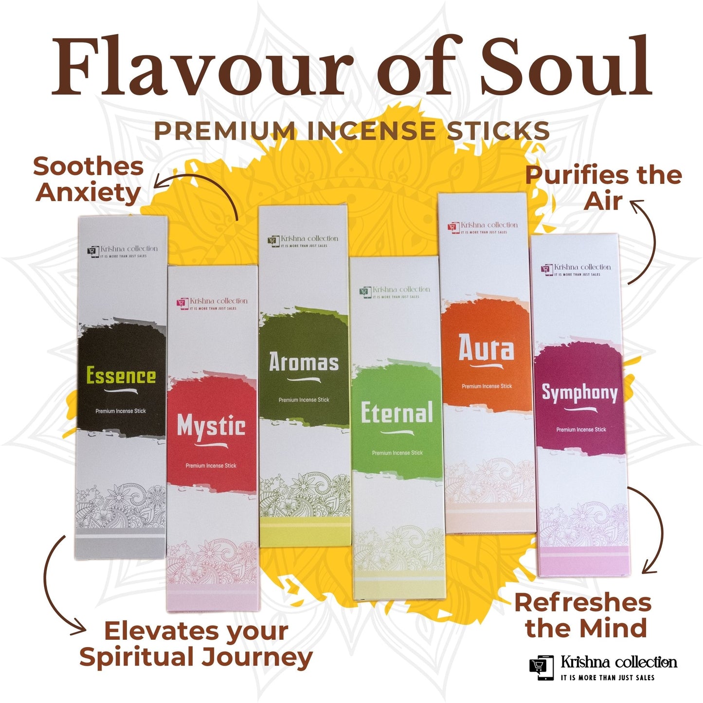 Krishna Collection – Flavour of Soul Premium Incense Sticks – Odor Elimination, Long-Lasting Aroma for Spiritual Ambiance, Meditation & Relaxation