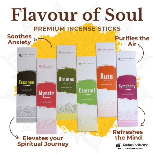 Krishna Collection – Flavour of Soul Premium Incense Sticks – Odor Elimination, Long-Lasting Aroma for Spiritual Ambiance, Meditation & Relaxation