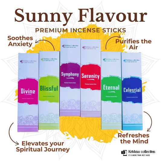 Krishna Collection – Sunny Flavour Premium Incense Sticks – Odor Elimination, Long-Lasting Aroma for Spiritual Ambiance, Meditation & Relaxation