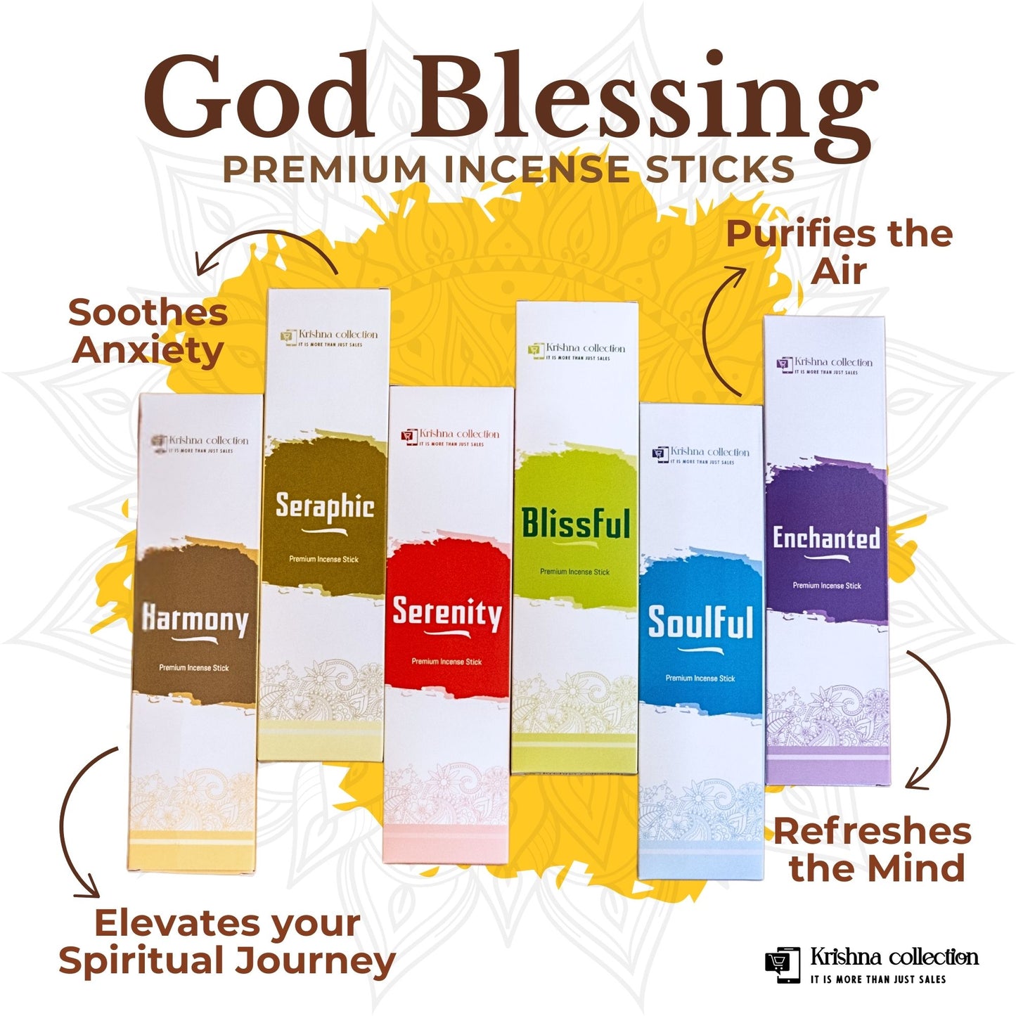 God Blessing Premium Incense Sticks Multipack with 6 Flavours, Charcoal Free, Non toxic Incense Stick, Made from Essential oil, Wood Powder, Resin (108 pcs)