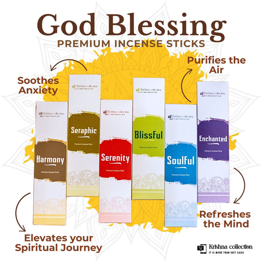 God Blessing Premium Incense Sticks Multipack with 6 Flavours, Charcoal Free, Non toxic Incense Stick, Made from Essential oil, Wood Powder, Resin (108 pcs)