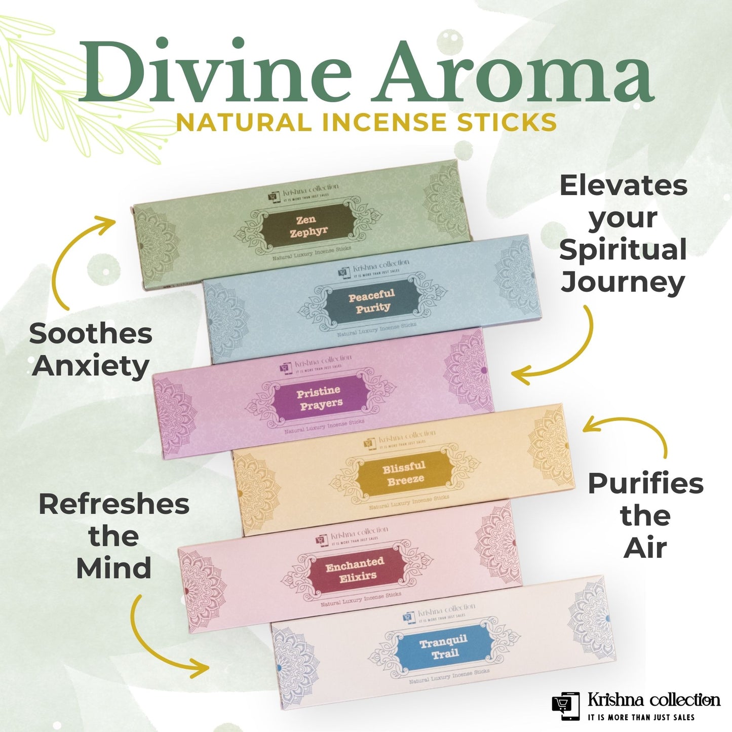 Divine Aroma Natural Incense Sticks Multipack with 6 Flavours, Charcoal Free, Non toxic Incense Stick, Made from Flowers, Herbs, Spices, Resin (108 pcs)