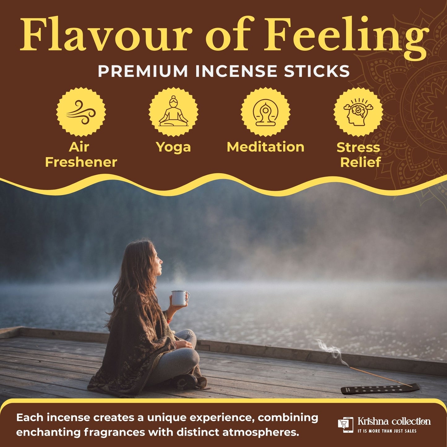 Krishna Collection – Flavour of Feeling Premium Incense Sticks – Odor Elimination, Long-Lasting Aroma for Spiritual Ambiance, Meditation & Relaxation