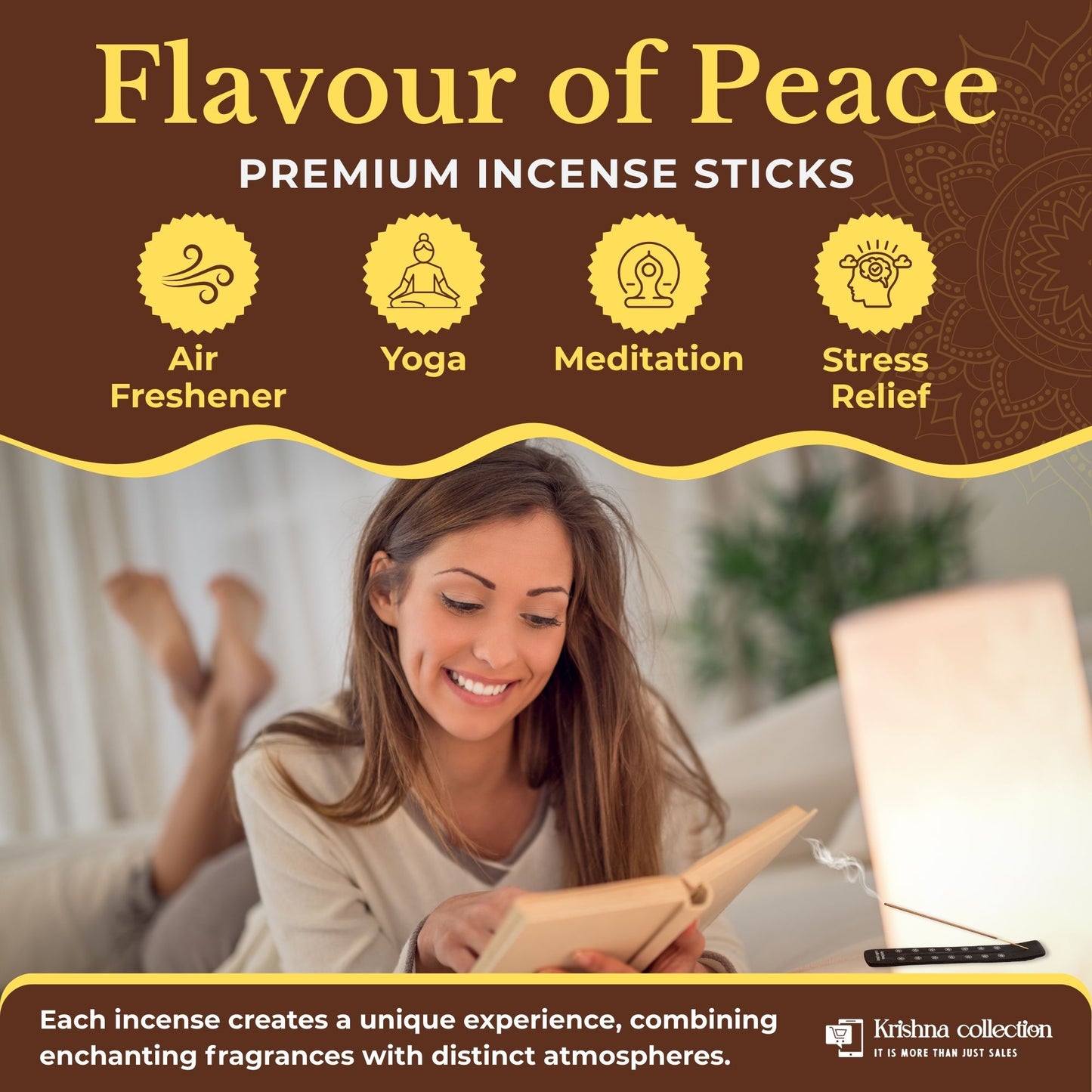 Krishna Collection – Flavours of Peace  Premium Incense Sticks – Odor Elimination, Long-Lasting Aroma for Spiritual Ambiance, Meditation & Relaxation