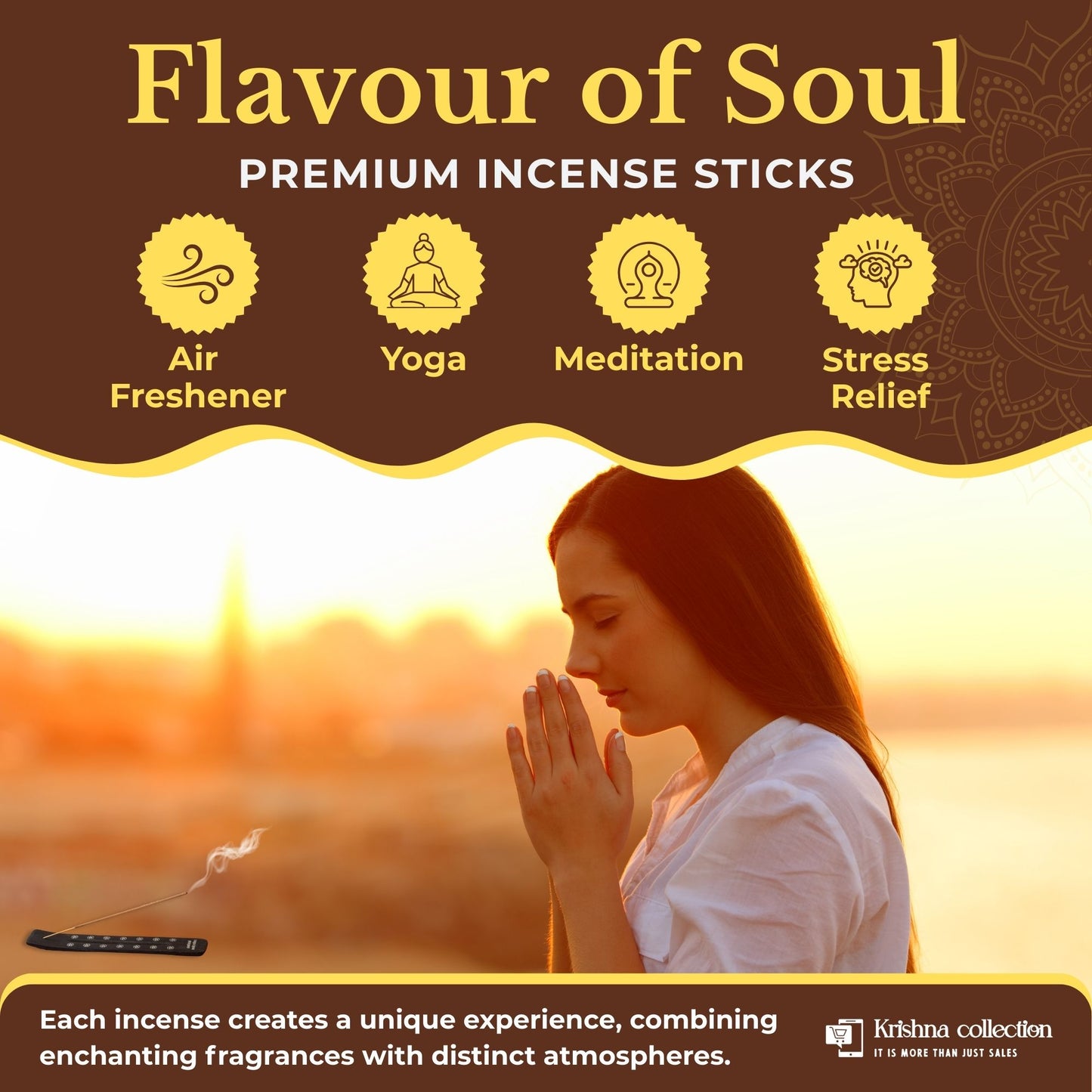 Krishna Collection – Flavour of Soul Premium Incense Sticks – Odor Elimination, Long-Lasting Aroma for Spiritual Ambiance, Meditation & Relaxation