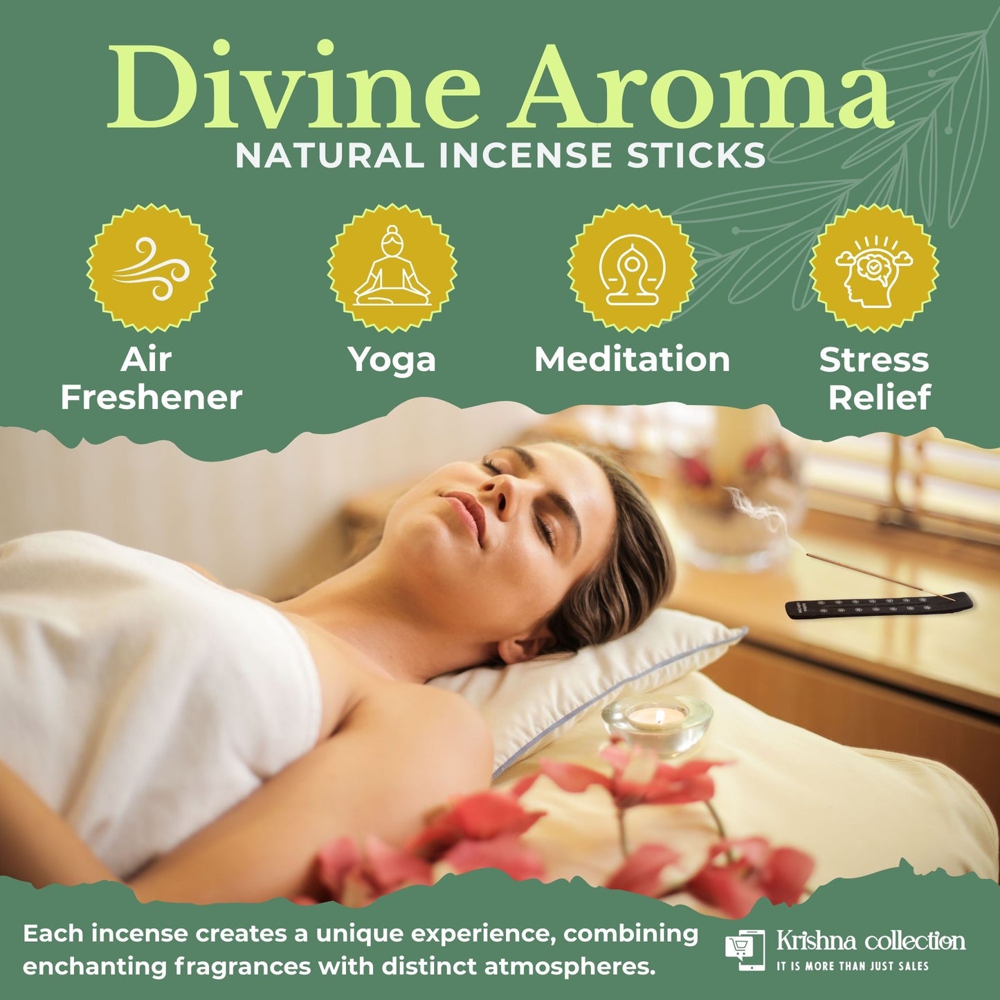 Divine Aroma Natural Incense Sticks Multipack with 6 Flavours, Charcoal Free, Non toxic Incense Stick, Made from Flowers, Herbs, Spices, Resin (108 pcs)