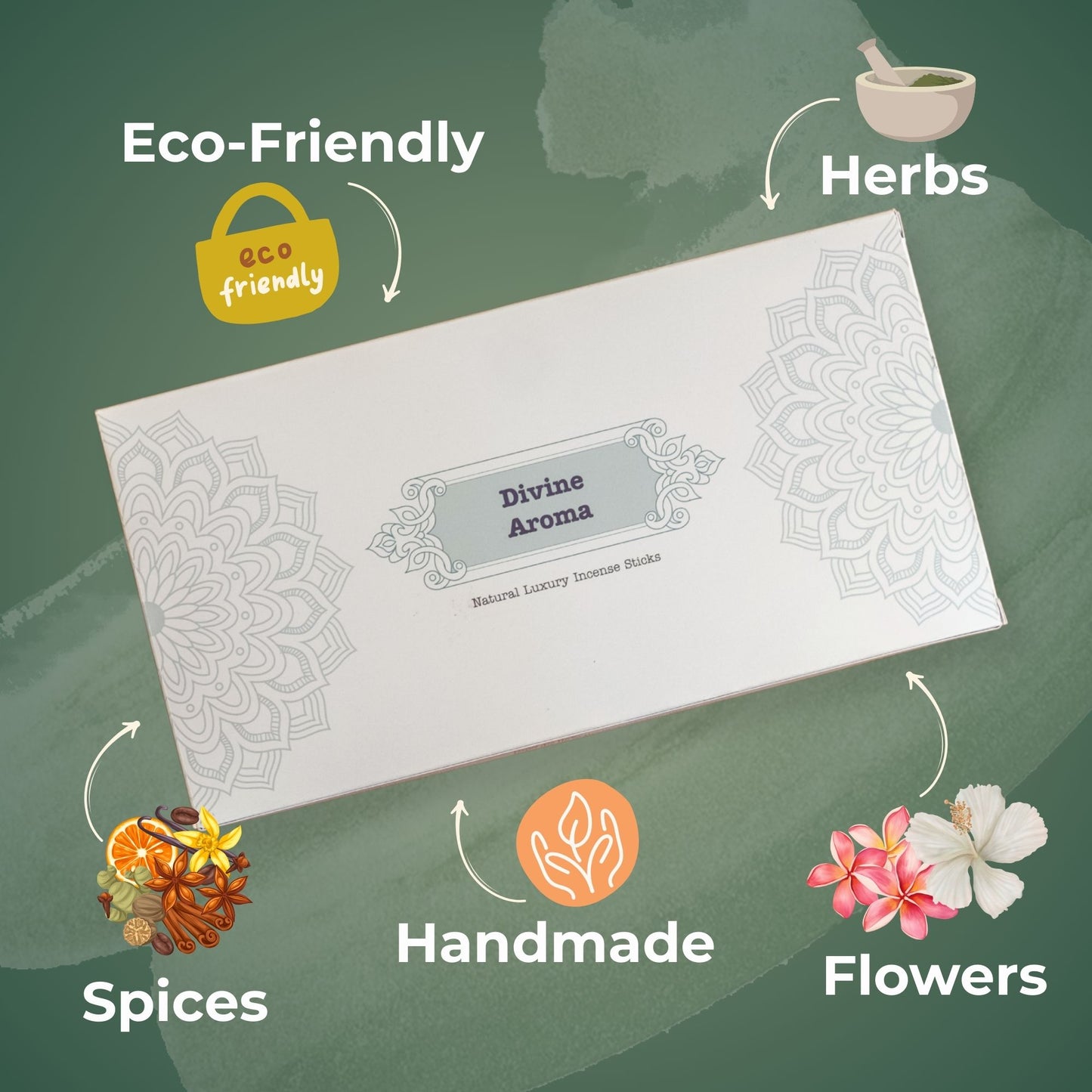 Divine Aroma Natural Incense Sticks Multipack with 6 Flavours, Charcoal Free, Non toxic Incense Stick, Made from Flowers, Herbs, Spices, Resin (108 pcs)