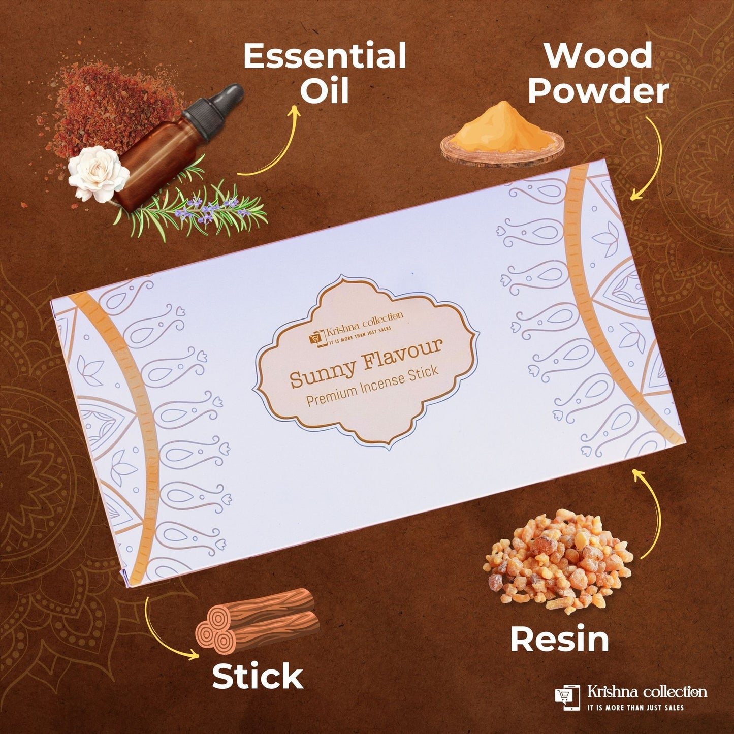 Krishna Collection – Sunny Flavour Premium Incense Sticks – Odor Elimination, Long-Lasting Aroma for Spiritual Ambiance, Meditation & Relaxation