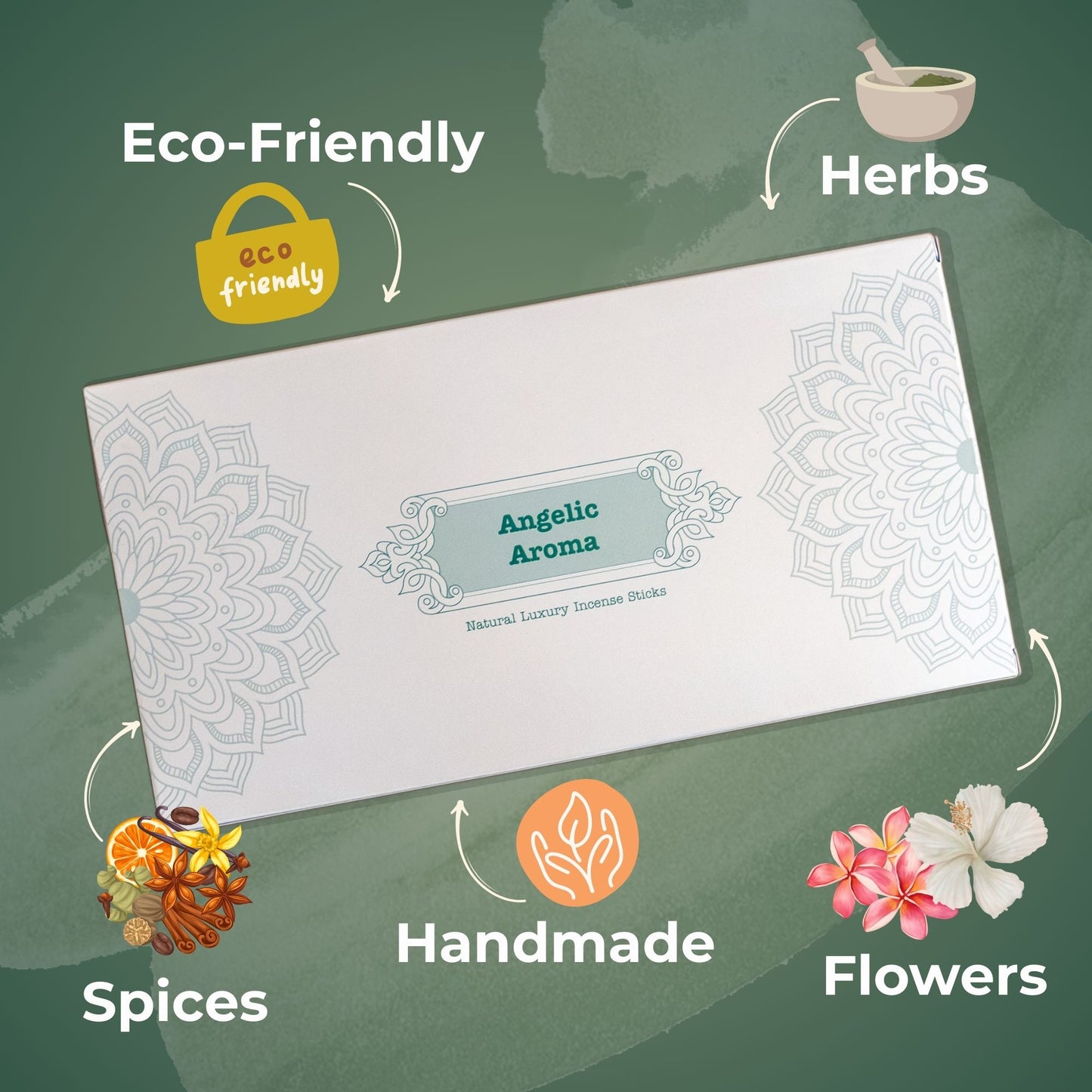 Angelic Aroma Natural Incense Sticks Multipack with 6 Flavours, Charcoal Free, Non toxic Incense Stick, Made from Flowers, Herbs, Spices, Resin (108 pcs)