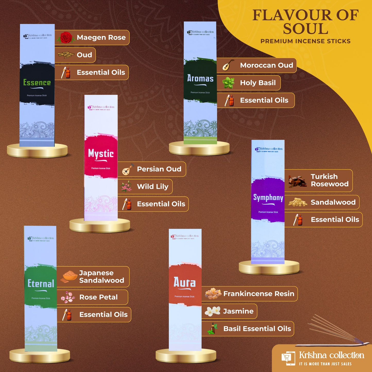 Krishna Collection – Flavour of Soul Premium Incense Sticks – Odor Elimination, Long-Lasting Aroma for Spiritual Ambiance, Meditation & Relaxation